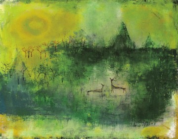 Chinese Abstract Painting - Deer in Forest ZWJ China Abstract